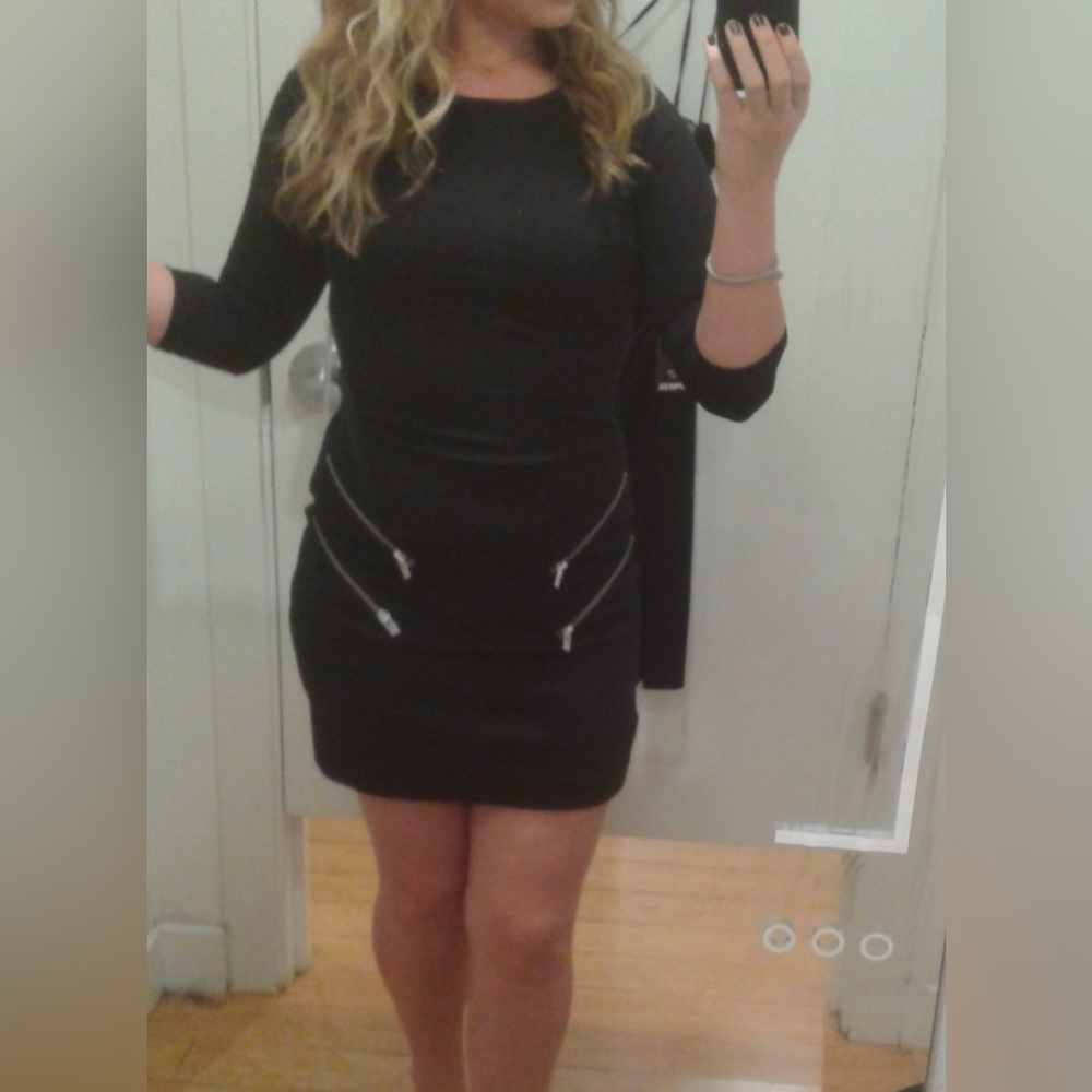 EXPRESS 3/4 sleeve mini dress with zipper detail